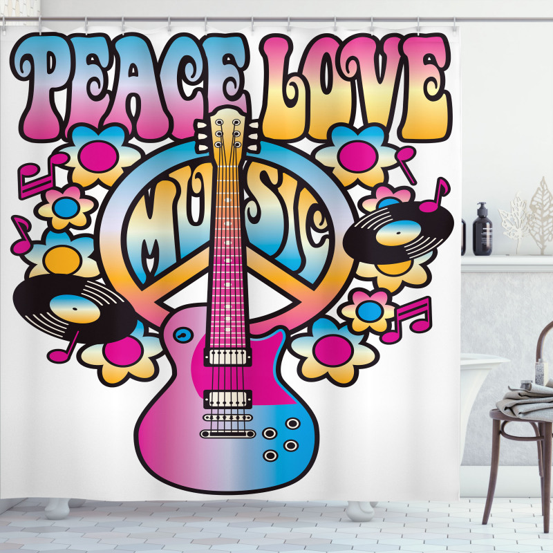 Peace Love Vinyl Music Shower Curtain