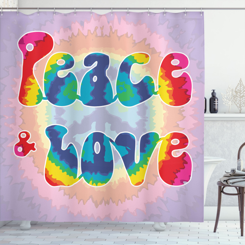 Peace Love Tie Dye Effect Shower Curtain