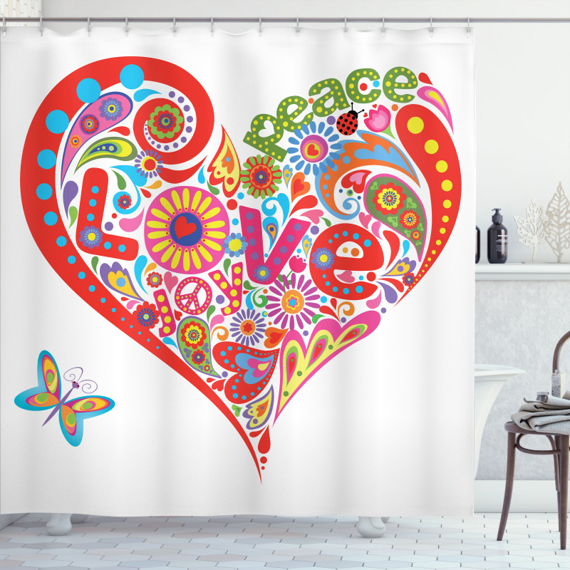 Colorful Peace Heart Shower Curtain