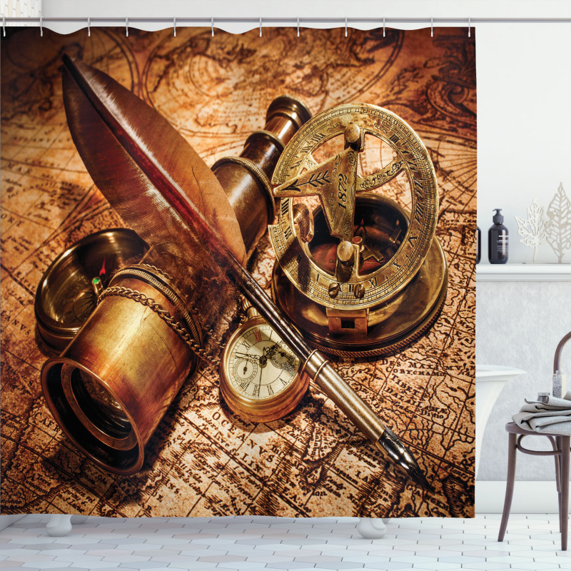 Compass Goose Quill Pen Shower Curtain