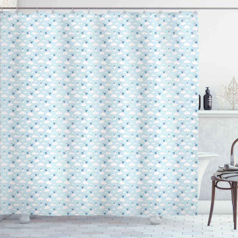 Clouds and Storks in Sky Shower Curtain