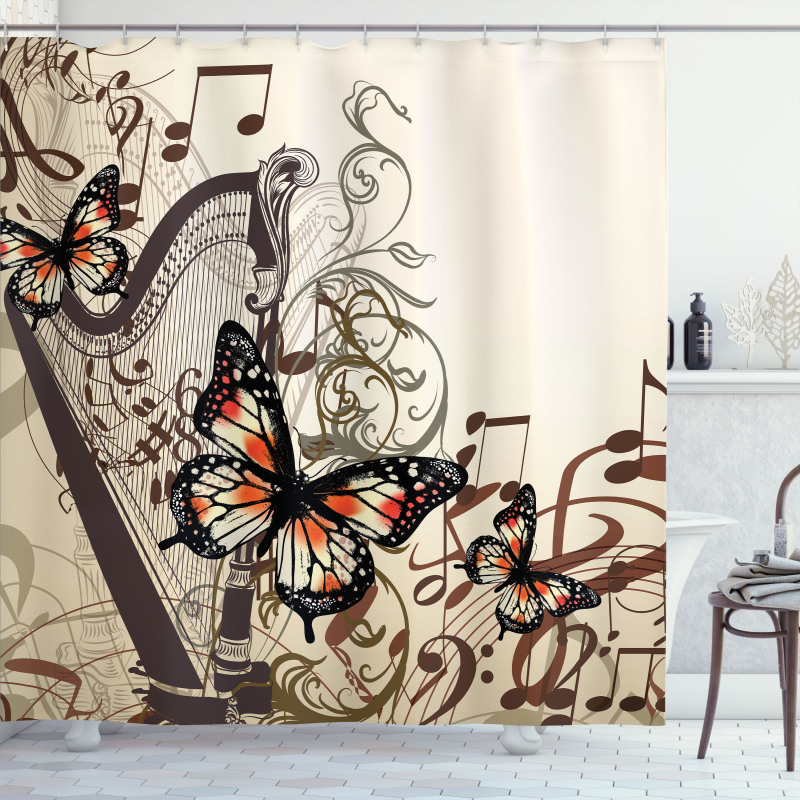 Harp Ornament Butterfly Shower Curtain