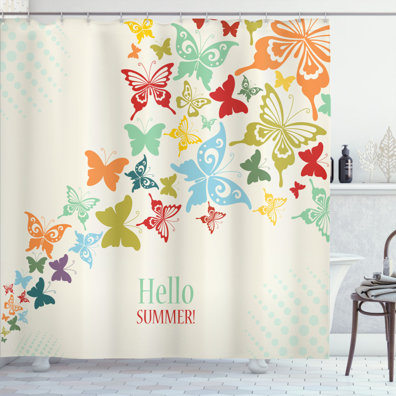 Butterfly Dots Timber Shower Curtain
