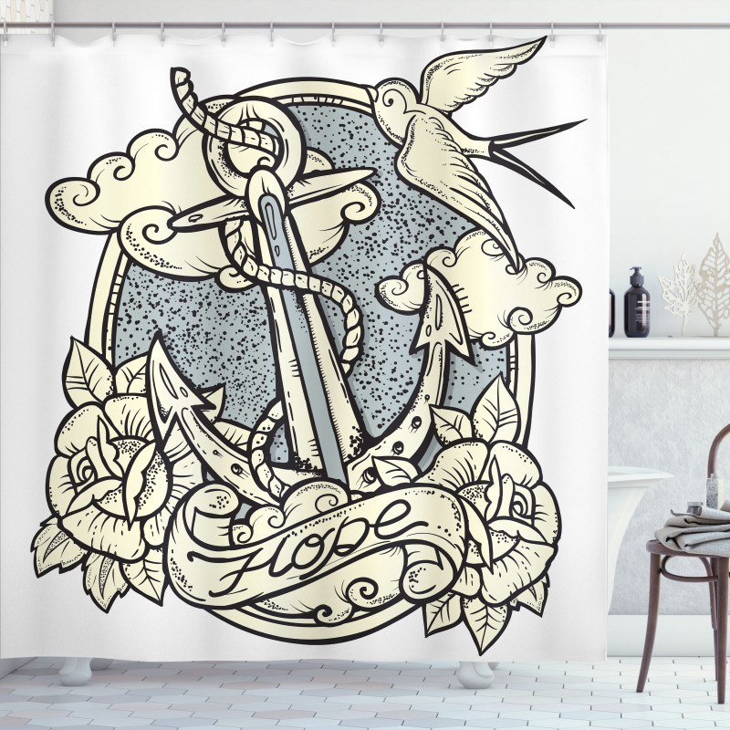 Anchor and Roses Clouds Shower Curtain