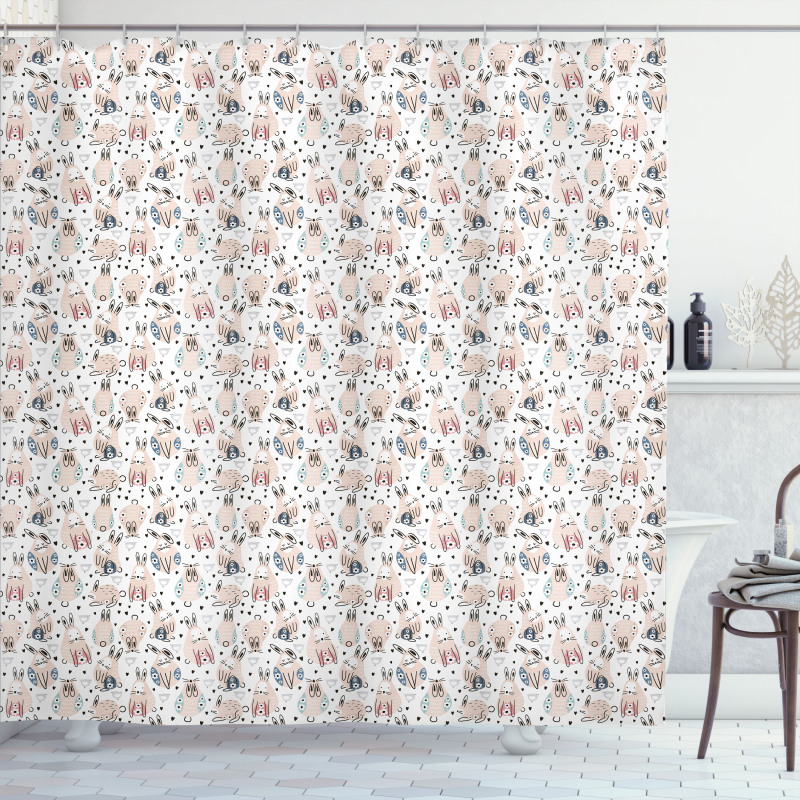 Rabbits with Flowers Shower Curtain