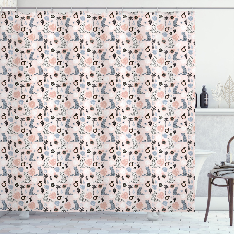 Leopards Pomegranate Palms Shower Curtain