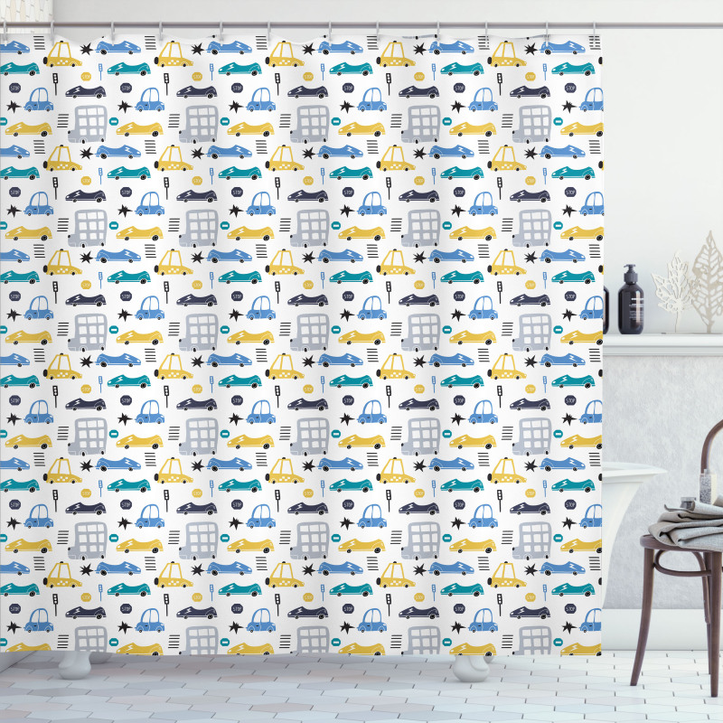 Childish Car Pattern Shower Curtain