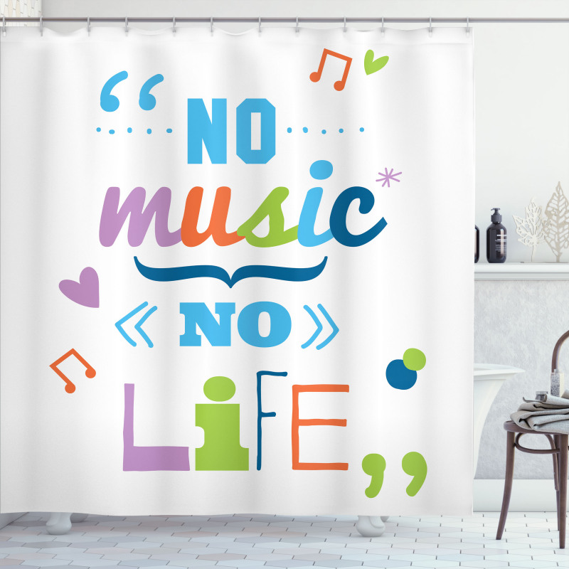 No Music, No Life Slogan Shower Curtain