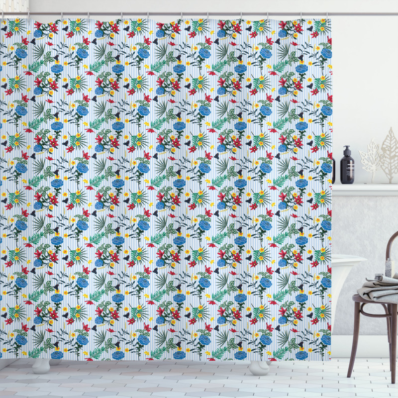 Colorful Bouquets Stripes Shower Curtain