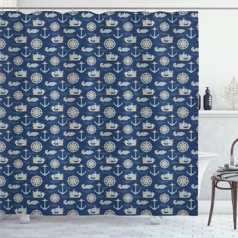 Nautical Wind Rose Anchor Shower Curtain