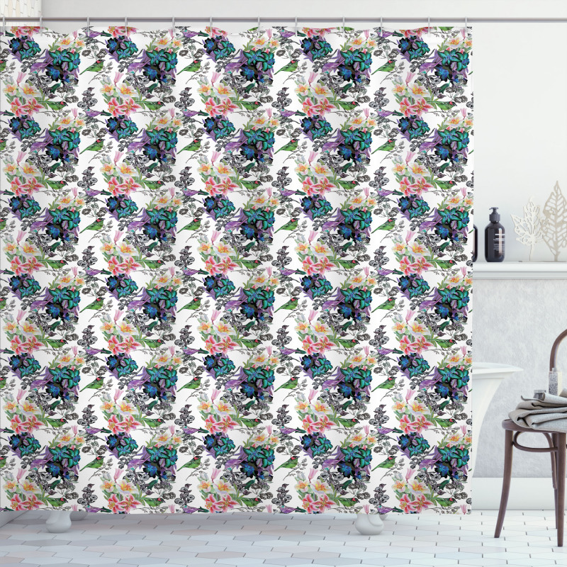 Summer Flowers Exotic Bird Shower Curtain