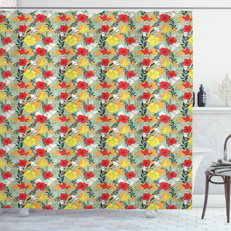 Jungle Blossoms Hibiscus Shower Curtain