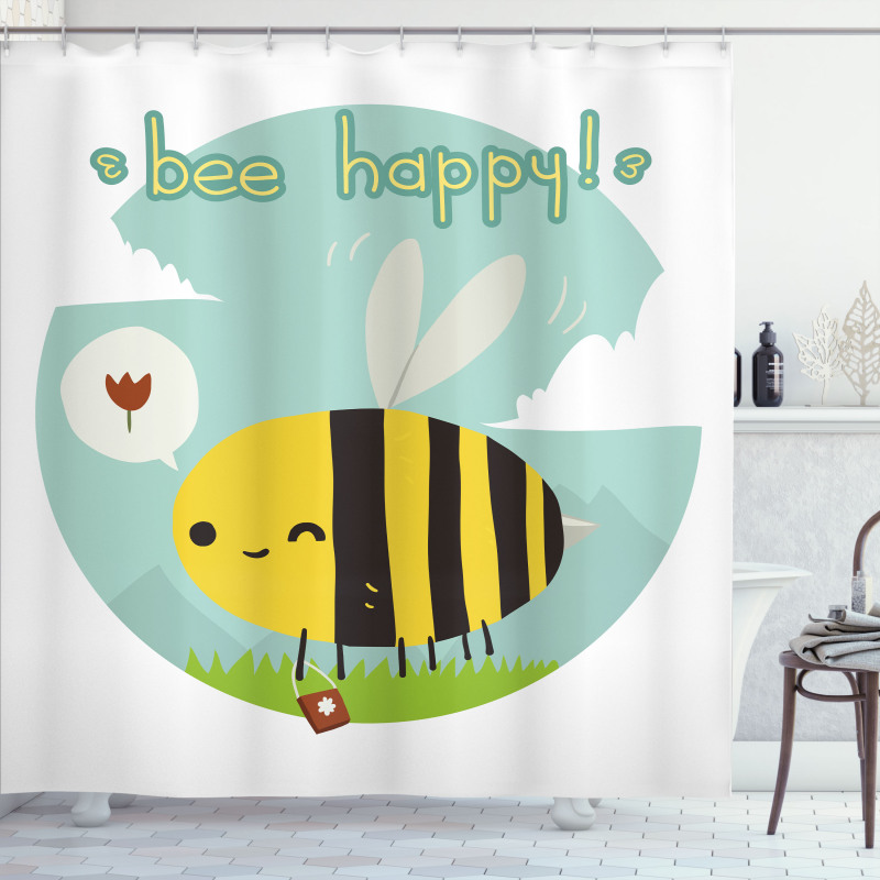 Bee Happy Doodle Shower Curtain
