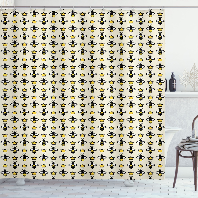 Cartoon Style Bees Crowns Shower Curtain