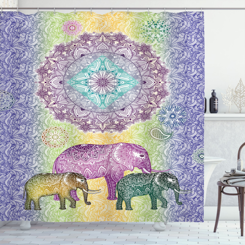 Eastern Elephants Flowers Shower Curtain