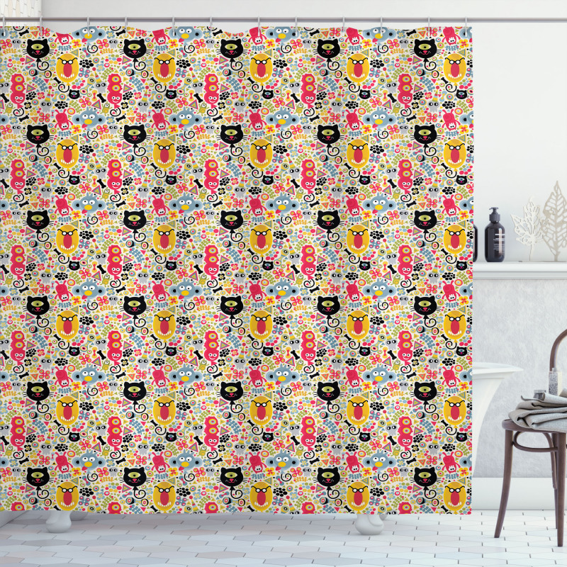 Cartoon Style Monsters Shower Curtain