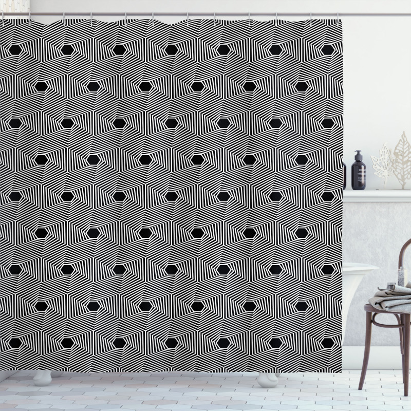 Spiraling Effect Hexagons Shower Curtain