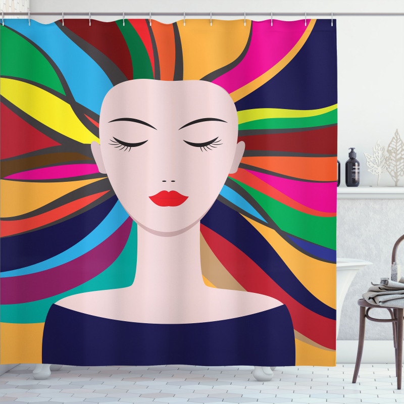 Lady and Colorful Strands Shower Curtain