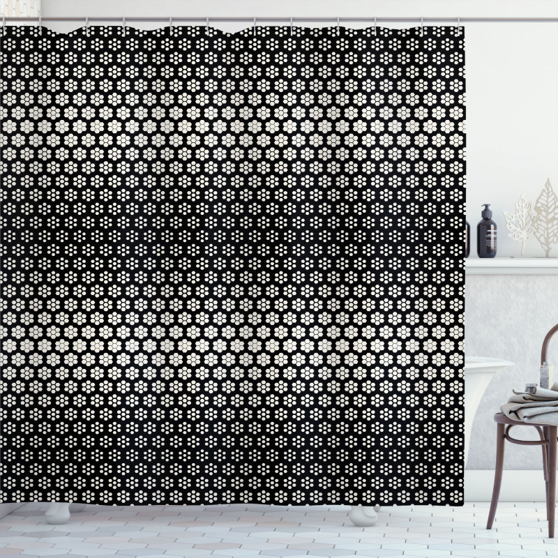 Halftone Hexagons Flowers Shower Curtain