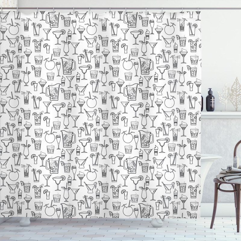 Monochrome Cocktails Shower Curtain