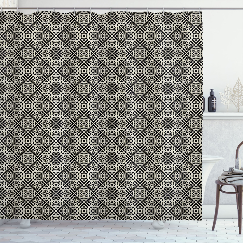 Repeating Floral Geometric Shower Curtain