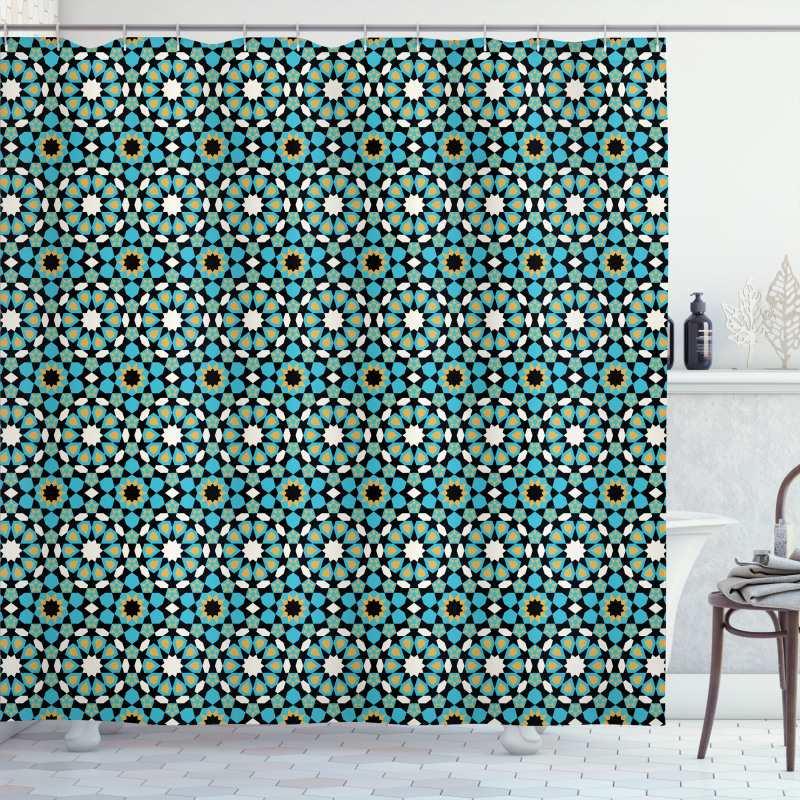 Vintage Geometric Floral Shower Curtain