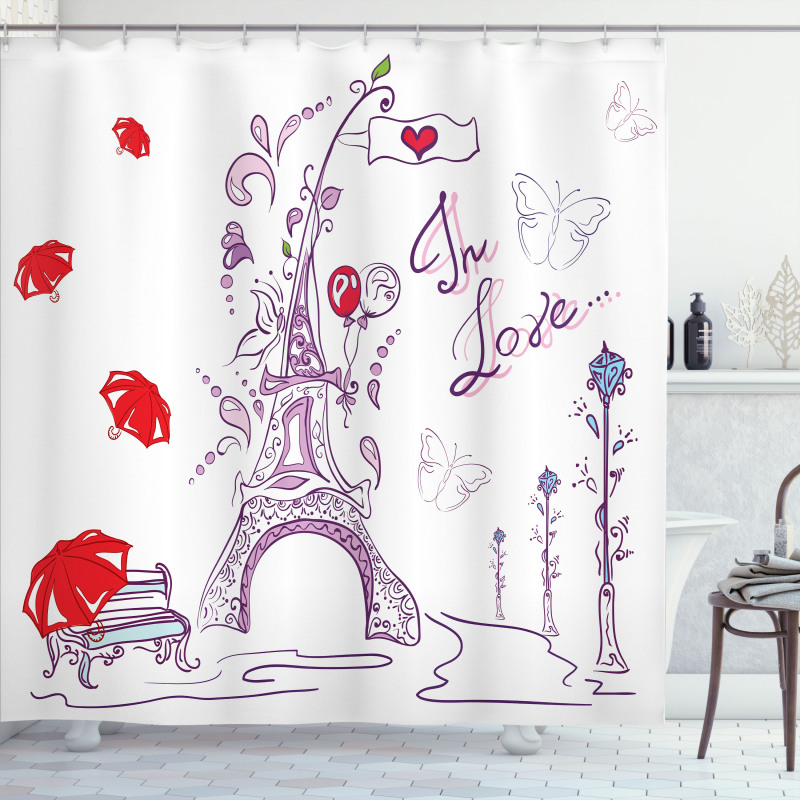 Doodle Romantic Paris Shower Curtain
