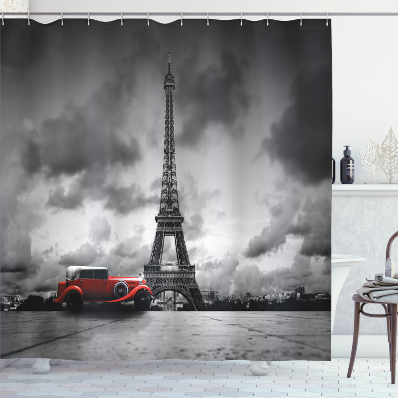 French Car Dark Clouds Shower Curtain