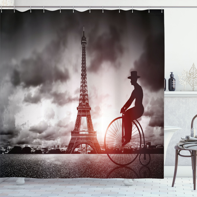 Man on Retro Bicycle Shower Curtain