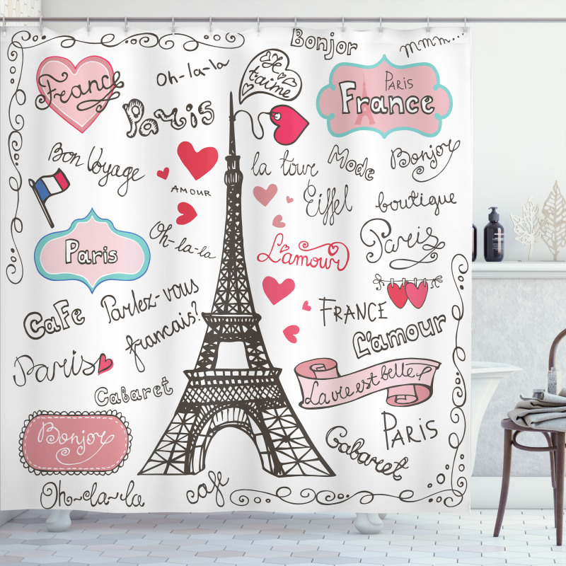 Paris Letter Heart Shower Curtain