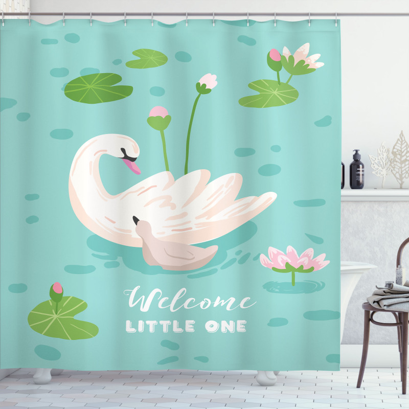 Baby Swan Welcoming Shower Curtain