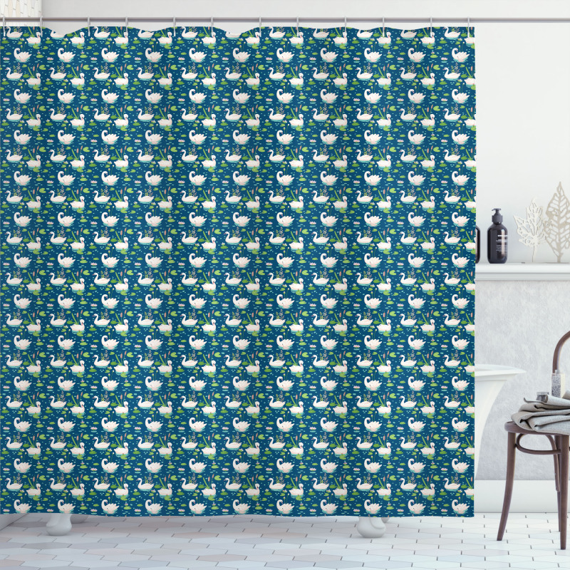 Aquatic Birds Lotus Flowers Shower Curtain