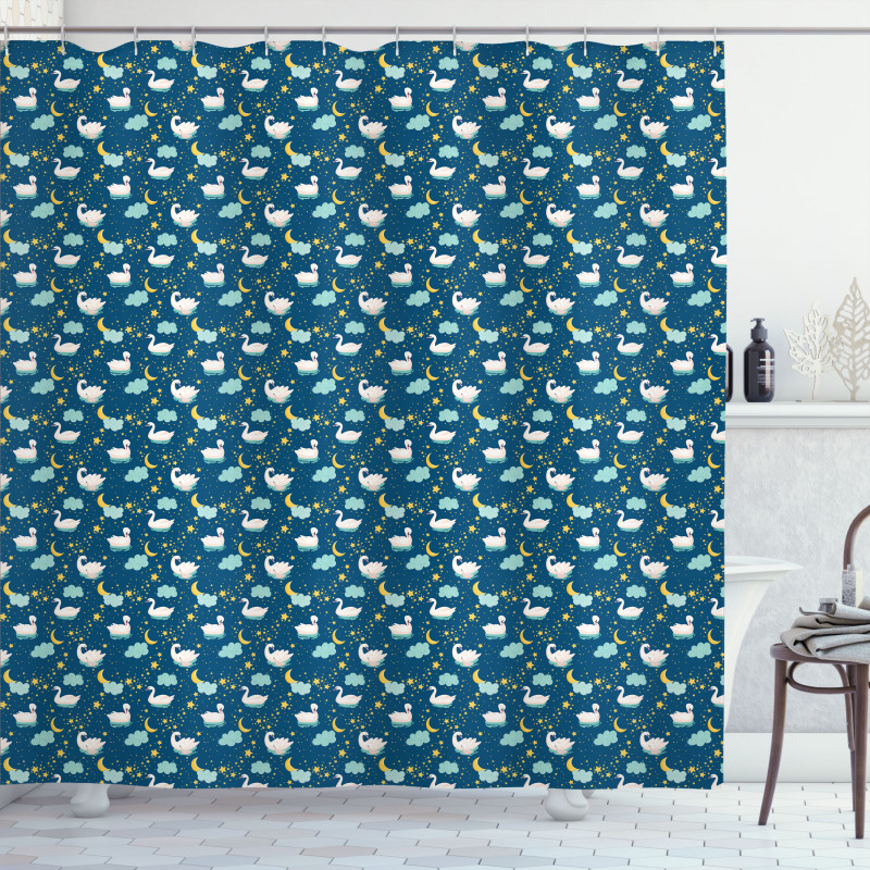 Aquatic Birds at Night Star Shower Curtain