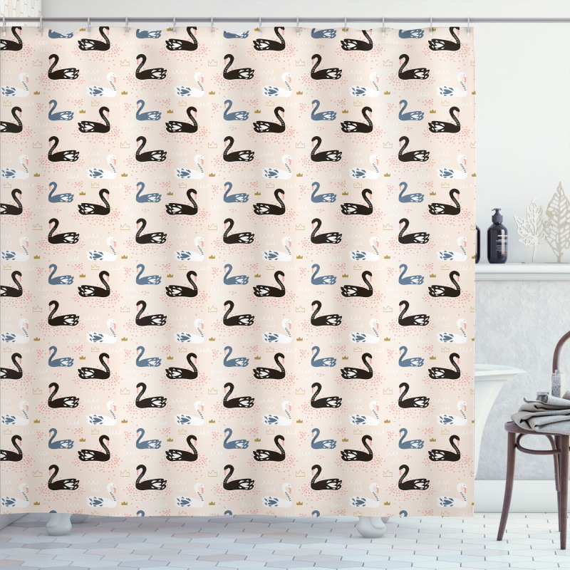 Black White Aquatic Bird Shower Curtain