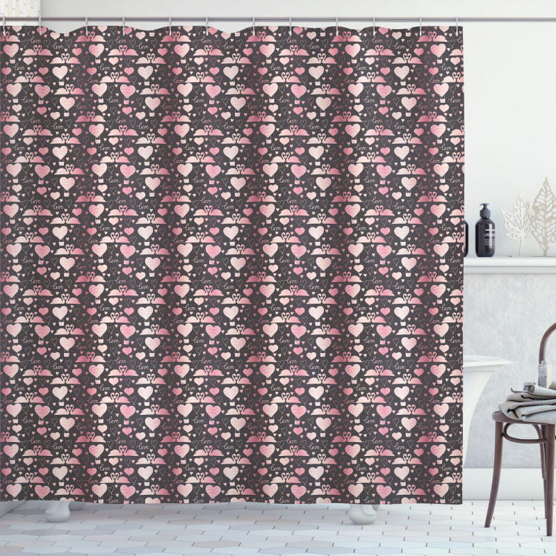 Love Swans Hearts Shower Curtain