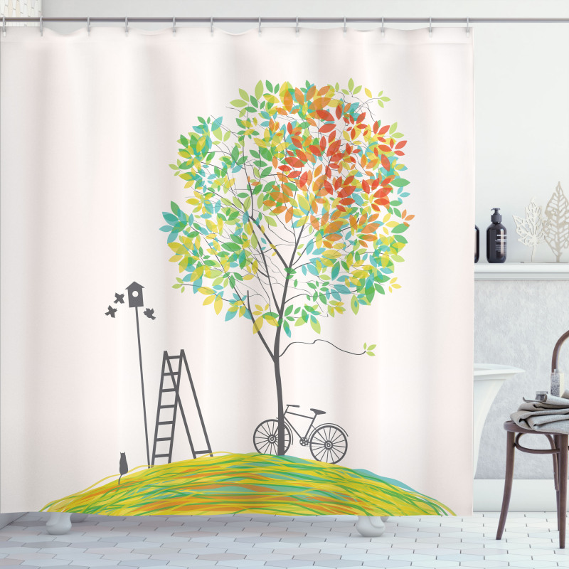 Bicycle Stairs Bird Shower Curtain