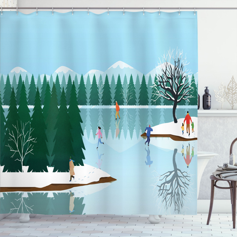 Ice Skating Frozen Lake Art Shower Curtain