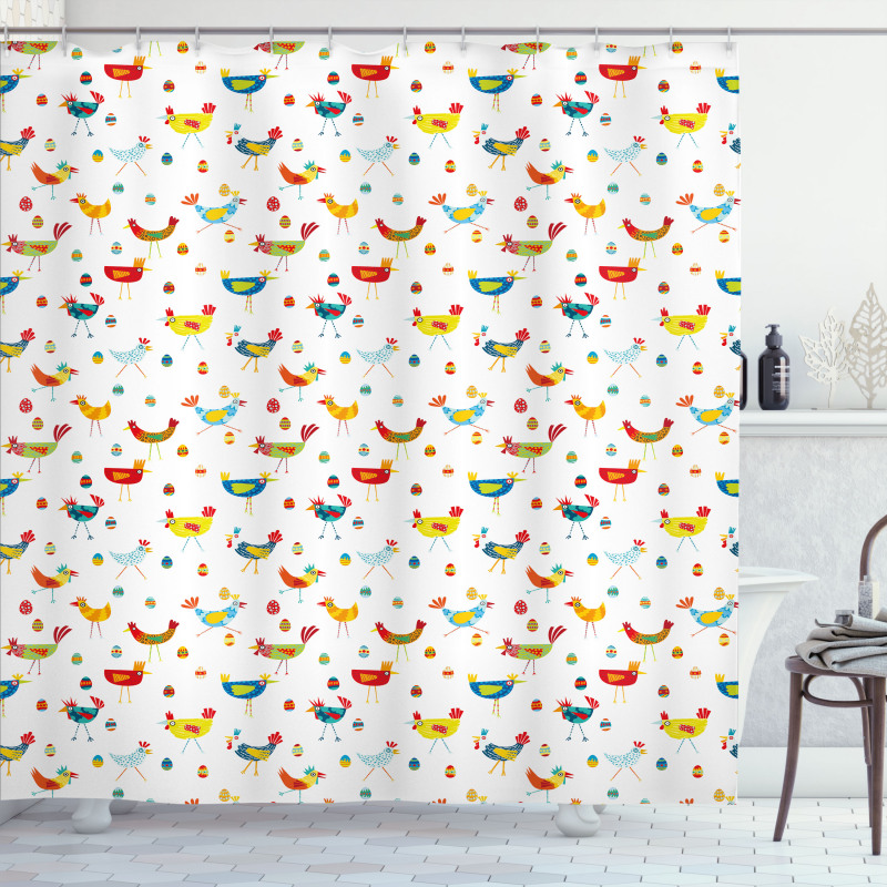 Colorful Chickens and Eggs Shower Curtain