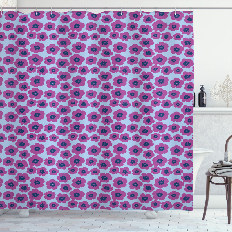 Hand Drawn Pink Poppies Shower Curtain