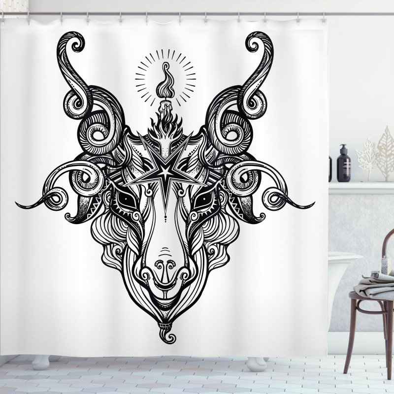 Satanic Goat Head Sketch Shower Curtain