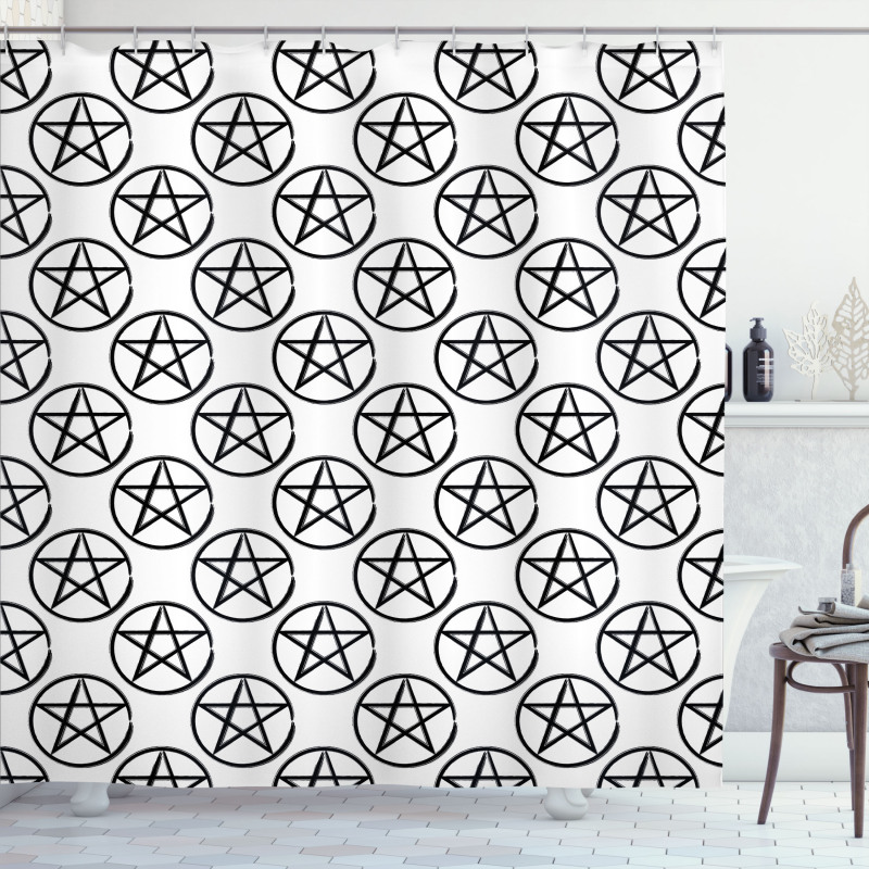 Pentagram Star in Circle Shower Curtain