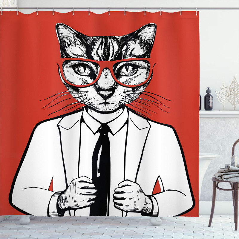 Funny Businessman Cat Suit Shower Curtain