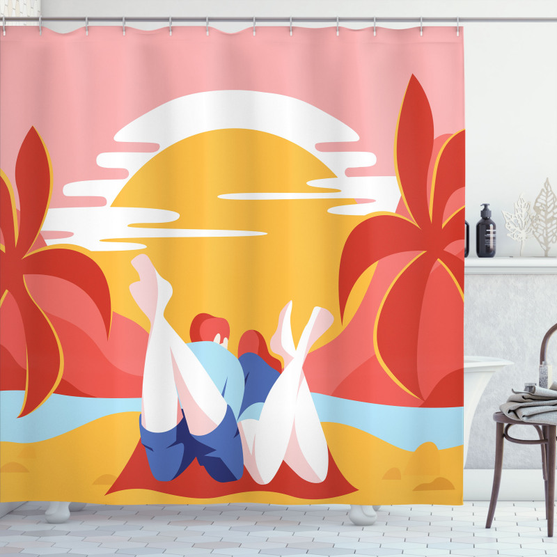 Summer Cartoon Young Couple Shower Curtain