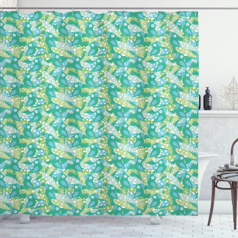 Parrots and Dotted Feather Shower Curtain