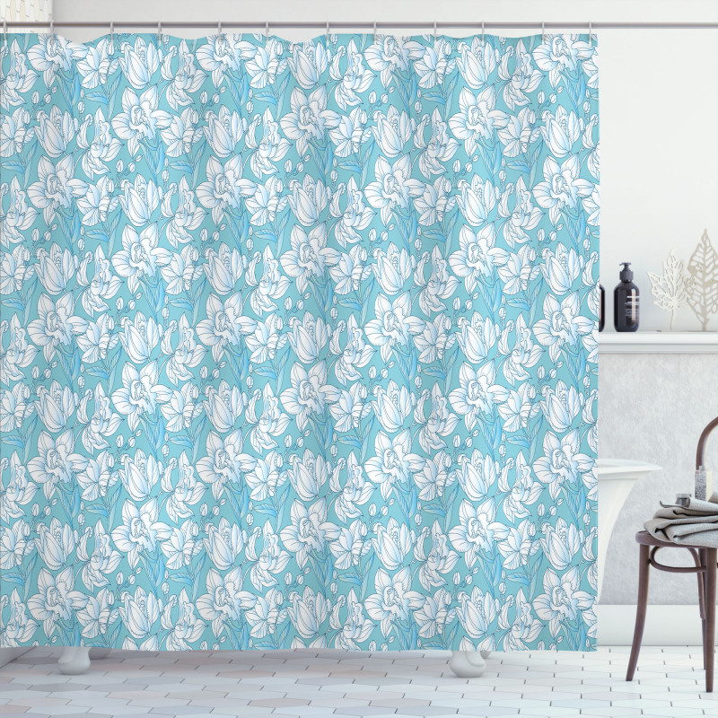 Delicate Flowers and Buds Shower Curtain