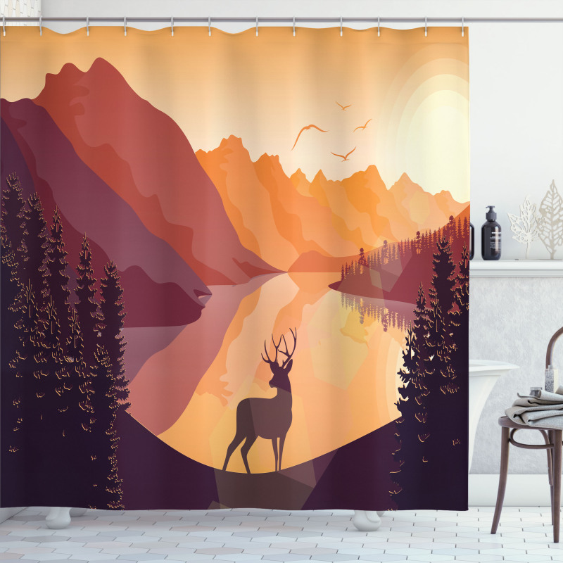 Bird Mountain Reindeer Shower Curtain