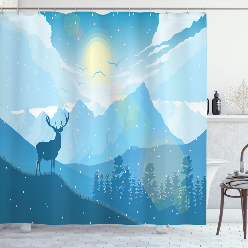 Mountain Fauna Sunrise Shower Curtain