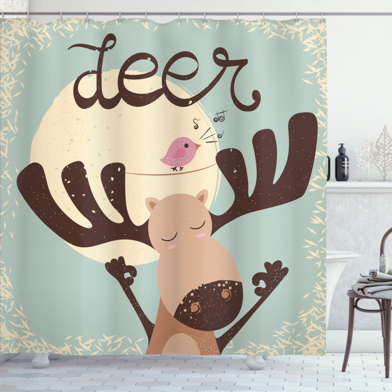 Reindeer Bird Cartoon Shower Curtain