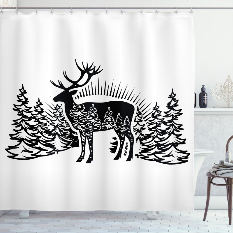 Reindeer Spruce Forest Shower Curtain