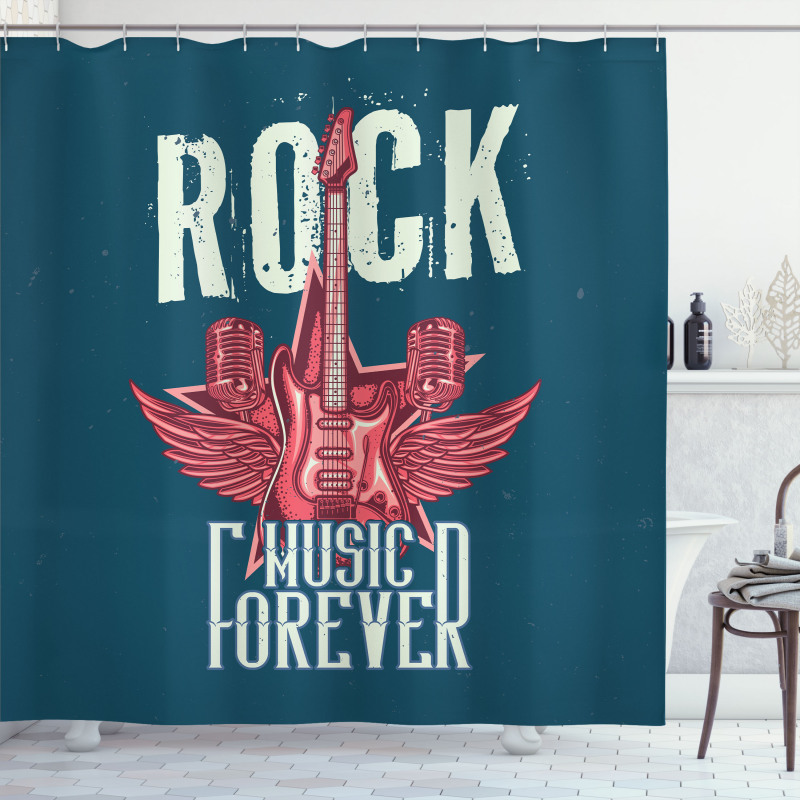 Microphones and Wings Shower Curtain